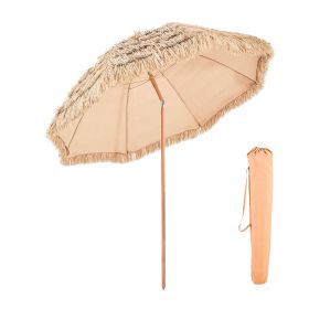 Tiki Umbrella, 8 ft Thatched Patio Umbrella with Tilt, Hawaiian Style Beach Parasol with Durable PP Thatch and 8 Metal Ribs, Grass Pool Umbrellas for