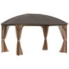 10' x 13' Hardtop Gazebo with Curtains and Netting, Outdoor Pavilion Gazebo with Top Hook, Ceiling Hook, for Garden, Brown