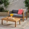 Patio Loveseat and Coffee Table Set, Patio Furniture Set with Cushion, Acacia Wood Frame Conversation Set for Garden, Backyard, Porch and Poolside, Mi