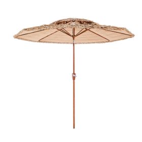 Tiki Umbrella, 9 ft Thatched Patio Umbrella with Tilt, 2-Tier Hawaiian Style Beach Parasol with PP Thatch and 8 Metal Ribs, Grass Pool Umbrellas for B