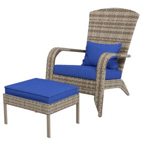 Wicker Adirondack Chair with Ottoman: Comfortable Outdoor Seating with Removable Cushions, Blue