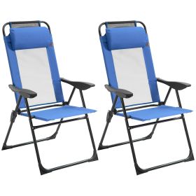 Portable Folding Recliner Set of 2 Outdoor Patio Chaise Lounge Chair Adjustable Backrest Blue