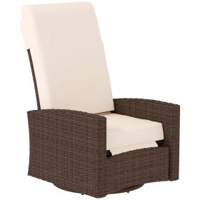 Outdoor Wicker Swivel Recliner Chair, Lifting Footrest, 360Â° Rotating Basic, Water-resistant Cushions, Cream White