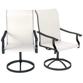 Patio Swivel Chairs Set of 2, High Back Patio Dining Chairs with All-Weather Mesh for Backyard, Lawn, Garden, Cream
