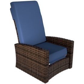 Outdoor Wicker Swivel Recliner Chair, Lifting Footrest, 360Â° Rotating Basic, Water-resistant Cushions, Dark Blue