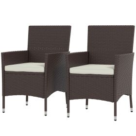 Rattan Dining Chair Set 2pcs, Wicker Outdoor Seating with Cushions, Stackable Design in Dark Coffee