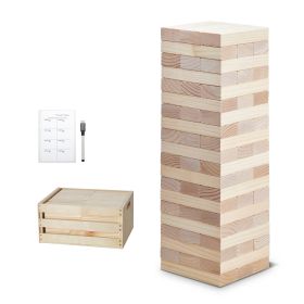 Tumbling Timber Toy, 60 Blocks Giant Tumble Tower Blocks Game, Pine Wood Tumbling Tower Game with Storage Crate and Scoreboard, Wooden Stacking G