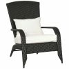 Wicker Adirondack Chair, Outdoor All-Weather Rattan Fire Pit Chair w/ Soft Cushions, Tall Curved Backrest, Cream White