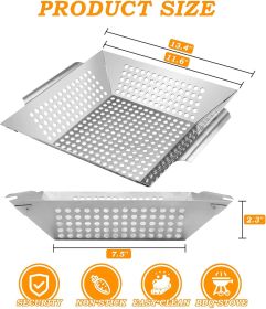 Grill Basket for Outdoor Cooking 13.4 Inch, Stainless Steel Vegetable & Fish Grilling Tray with Handle