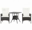 Cream 3 Piece Patio Bistro Set PE Wicker Tufted Cushion Reclining Chairs Coffee Table Outdoor Furniture Conversation Set