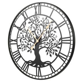 Black Tree of Life Decorative Wall Clock, 27' Non-Ticking Quartz Movement Easy to Read
