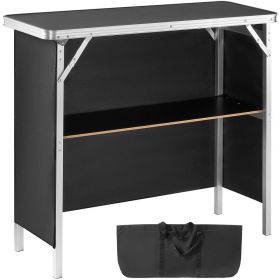 Folding Portable Bar Table,Trade Show Podium with Carrying Case, Storage Shelf & Black Skirt for Indoor, Outdoor, Party, Picnic
