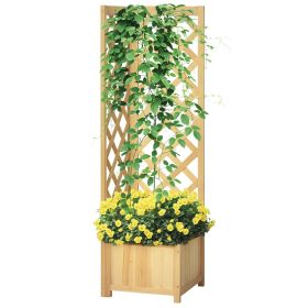 Wooden Raised Garden Bed, Planter with Trellis for Vine Climbing and Vegetables, Herbs and Flowers Growing, Natural