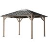 10' x 12' Hardtop Gazebo with Galvanized Steel Roof, UPF50+ Wood Permanent Pavilion with Clear Roof Top, Light Walnut