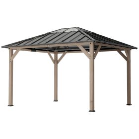 10' x 12' Hardtop Gazebo with Galvanized Steel Roof, UPF50+ Wood Permanent Pavilion with Clear Roof Top, Light Walnut