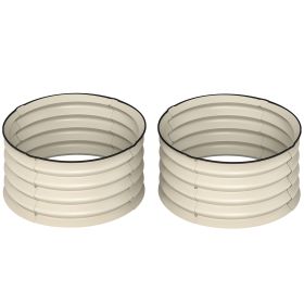 Set of 2 Raised Garden Bed, Metal Planter Box with Safety Edging, Easy-to-assemble Stock Tank, Cream