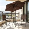 Brown 4 Piece Outdoor Bar Set with Umbrella Wave Textured Tempered Glass Table Patio Dining Set with 2 Folding Chairs for Backyard Garden Deck Poolsid