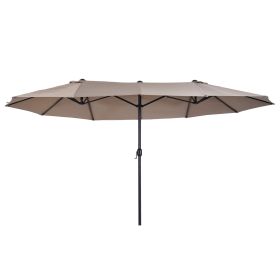 Patio Umbrella 15ft Double-Sided Outdoor Market Extra Large Umbrella with Crank Handle for Deck, Lawn, Backyard and Pool, Tan