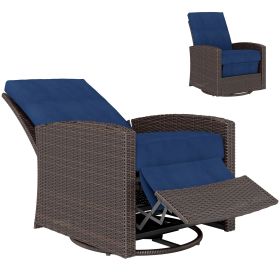 Outdoor Wicker Swivel Recliner Chair, Reclining Backrest, Lifting Footrest, 360Ã‚Â° Rotating Basic, Water Resistant Cushions for Patio, Dark Blue