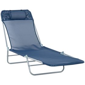 Folding Chaise Lounge Chair, Pool Sun Tanning Chair, Outdoor Lounge Chair with Reclining Back, Breathable Mesh Seat, Headrest for Beach, Yard, Patio