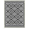 Outdoor Rug Carpet Reversible Plastic Straw Rug with LED Lights Black and White 12' x 9' for Patio