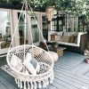 Hammock Chair Macrame Swing Chair Handmade Knitted Hanging Cotton Rope Chair for Indoor/Outdoor Home Patio Deck Yard Garden Reading Leisure Beige