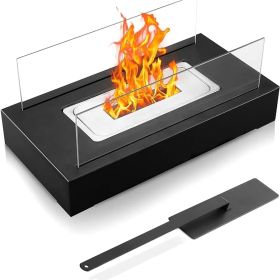 Rectangle Glass Large Tabletop Fireplace 13.8"  Portable Fire Bowl Pot Clean Burning Fireplace for Indoor Outdoor Patio Parties Events