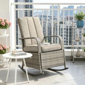 Grey rattan rocking chair with footrest outdoor rocking chair