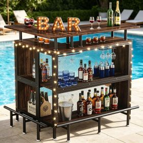 L-Shaped Home Bar Unit Liquor Bar Table with Glasses Holders And Shelves for Kitchen Dining Room Bar Counter Storage
