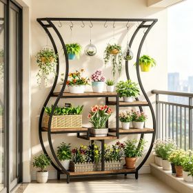Vase-Shaped 6-Tier Plant Stand Display Rack with 10 Hanging Hooks for Home Garden Decoration