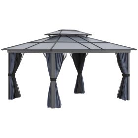 10' x 12' Hardtop Gazebo Canopy with Polycarbonate Roof, Aluminum Frame, Permanent Pavilion Outdoor Gazebo with Netting, for Patio, Garden, Backyard