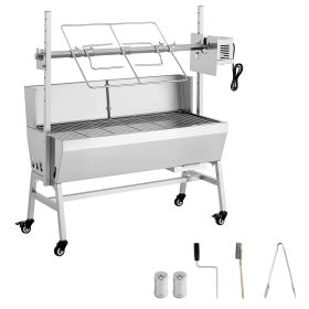 Rotisserie Grill, 38W BBQ Outdoor Pig & Lamb Spit Roaster, Charcoal Spit Roaster with 132 LBS Load Capacity & 7-Level Height, Stainless Steel Electric