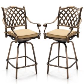 Outdoor Swivel Bar Stools Set of 2, Cast Aluminum Patio Bar Height Chairs, All-Weather Bar Dining Chairs Outdoor Swivel Chairs Furniture (Grid Back)
