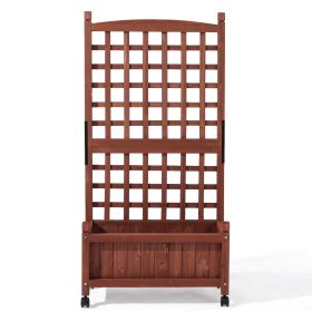 Wooden Planter with Trellis, 50" Tall Elevated Garden Bed Outdoor with Wheels, Freestanding Planter Box with Drainage Holes for Flower, Vegetable