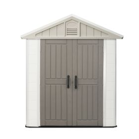 Outdoor Storage Shed, 4x8 Ft, Heavy-Duty Resin Tool Shed, with Reinforced Floor, Skylight, Lockable Door, Weather Resistant