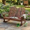 Outdoor 2 Person Kid Adirondack Rocking Chair Backrest Armrest Solid Wood Coffee for up 220lbs for outdoor places, such as backyard, poolside