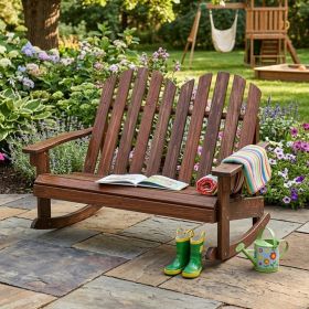 Outdoor 2 Person Kid Adirondack Rocking Chair Backrest Armrest Solid Wood Coffee for up 220lbs for outdoor places, such as backyard, poolside