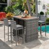 GO 5-pieces Outdoor Patio Wicker Bar Set, Bar Height Chairs With Non-Slip Feet And Fixed Rope, Removable Cushion