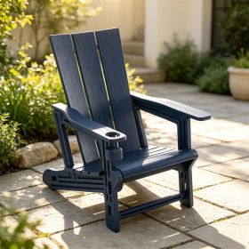 Blue Weatherproof HDPE Outdoor Adirondack Chair, 330LBS Capacity Ergonomic Patio Lounge Chair with Built-in Cup Holder