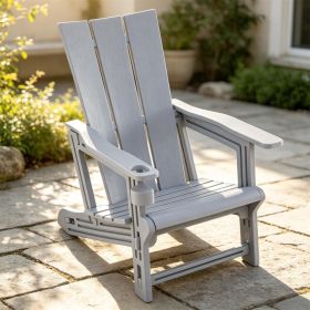 Gray Weatherproof HDPE Outdoor Adirondack Chair, 330LBS Capacity Ergonomic Patio Lounge Chair with Built-in Cup Holder