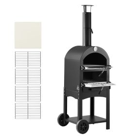 Outdoor Pizza Oven, 12" Pellet Fire Ovens, 2-Layer Pizza Oven Wood Fired, Wood Burning Outdoor Pizza-Oven with 2 Removable Wheels, 1000 F Max Temperat