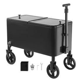 80 Quart Rolling Ice Chest Cart, with 2-Stage Telescopic Pull Handle and 2 Swivel Casters, Portable Table Beach Patio Party Bar Cold Drink Beverage