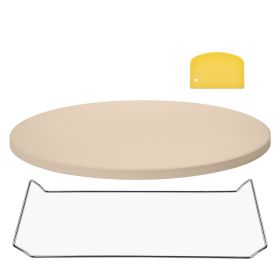 Pizza Stone, 16 in Round Pizza Stone, 0.67" Thick Extra Large Baking-Stone with Rack Stand, 1450 Fahrenheit Heat-Resistant Cooking Stones, for Kitchen
