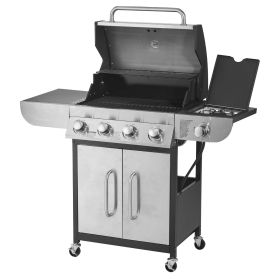 Gas Grill, 4 Burner Propane Gas Grill with Side Burner, 425 SQ.In Grilling Area, Carbon Steel Enamel Grates, Outdoor 52