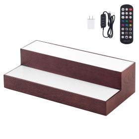 LED Lighted Liquor Bottle Display, 2-Tier 16 Inch Whiskey Rack, Supports USB, Illuminated Home Bar Shelf with RF Remote & App Control, 7 Static Colors