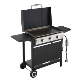 Gas Griddle, 3-Burner Flat Top Grill, Propane Griddle with Wheels, Lid, 3 x 11000 BTU Outdoor Flat Top Grills for Pan-Frying, Grilling, Stir-Frying, &