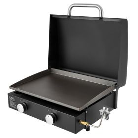 Gas Griddle, 2 Burner Tabletop Griddle, 22 inch Portable Griddles Propane with Lid, Oil Drain Hole & Oil Collection Tray, 2 x 11000BTU Camping Flat To