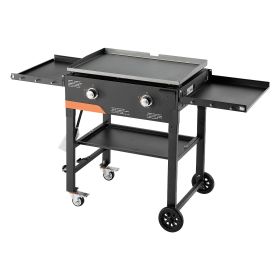 Gas Griddle, 2-Burner Flat Top Grill, 28 inch Grill Plate Foldable Propane Griddle with Wheels, 30000 BTU Outdoor Flat Top Grills for Pan-Frying, Gril