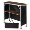 Portable Folding Bar Table with Shelf, Tradeshow Podium Table with Black Skirt and Carrying Bag, for Indoor Outdoor Party Picnic Exhibition