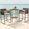 Outdoor 3 Piece Patio Bar Set, Bar Height Bistro Table Set for 2 People